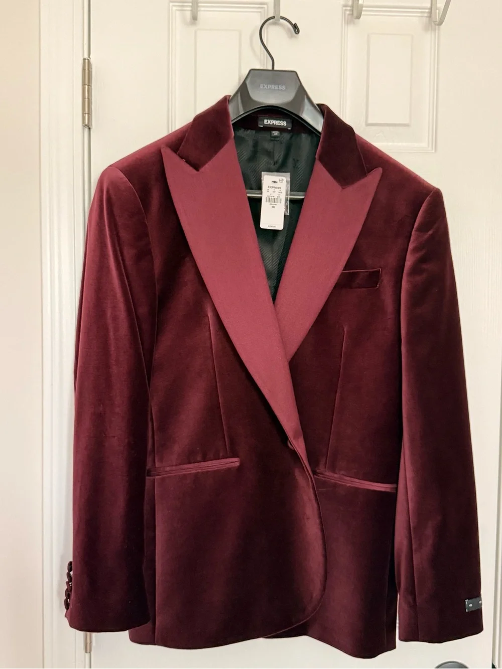 Express Men's Velvet Tuxedo Jacket in Deep Burgundy